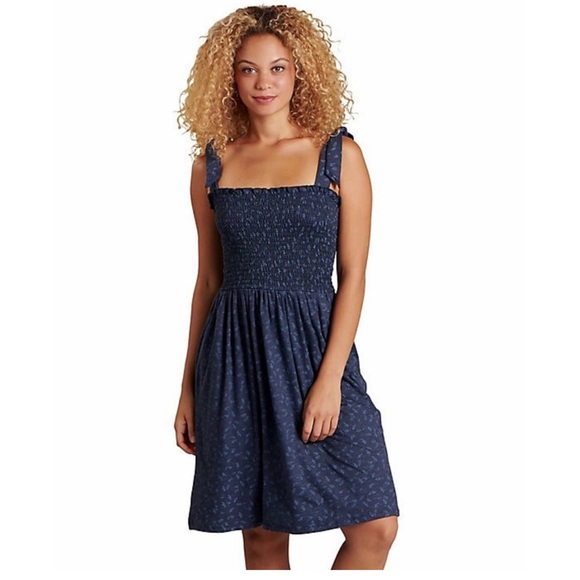 Toad&Co Dresses & Skirts - Toad & Co. XS Gemina Tie Sleeve Smocked Sleeveless Navy  Mini Dress Organic